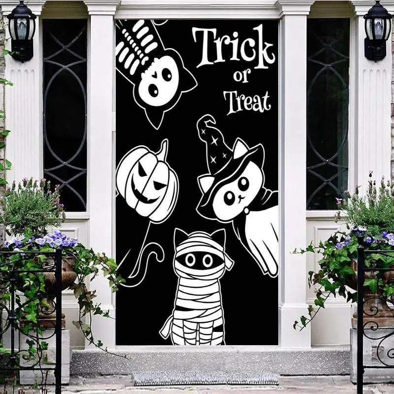 Trick Or Treat White Black Cats Halloween Door Cover
