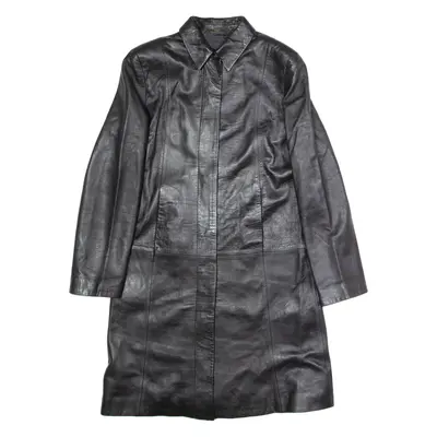 ST MICHAEL Womens Trench Coat Black Leather UK 10