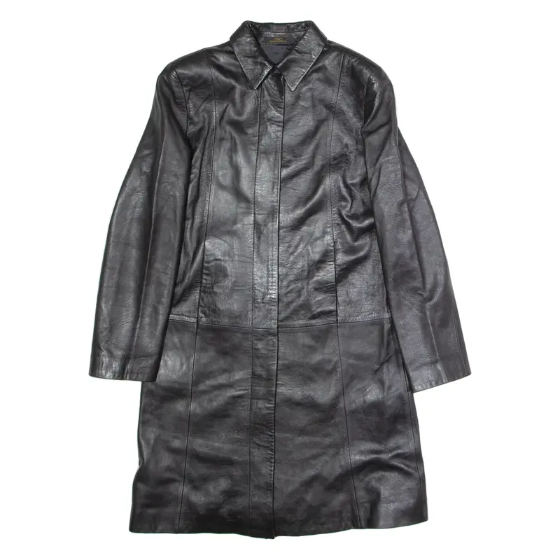 ST MICHAEL Womens Trench Coat Black Leather UK 10