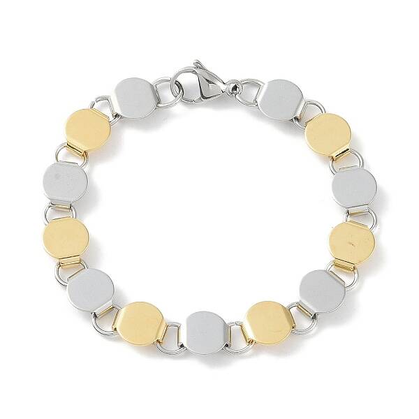 201 Stainless Steel Flat Round Link Chain Bracelets for Women Men