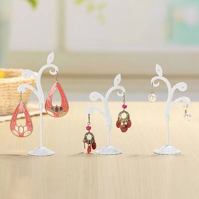 3Pcs 3 Sizes Flower Alloy with Iron Dangle Earrings Display Stands