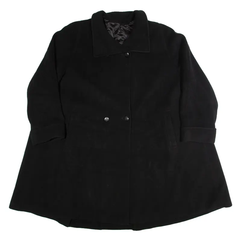 DELMOD Womens Overcoat Coat Black 90s L