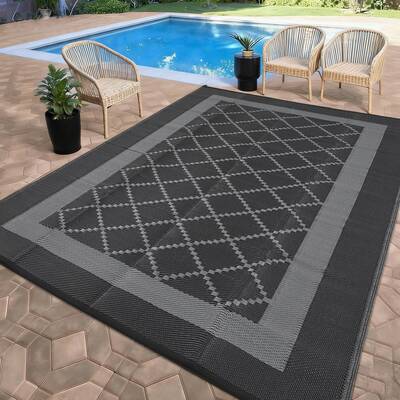 Garvee Outdoor Patio Rug 9x18 Waterproof Plastic Reversible Rug Modern UV Resistant Foldable Camping Mat Contemporary Geometr...