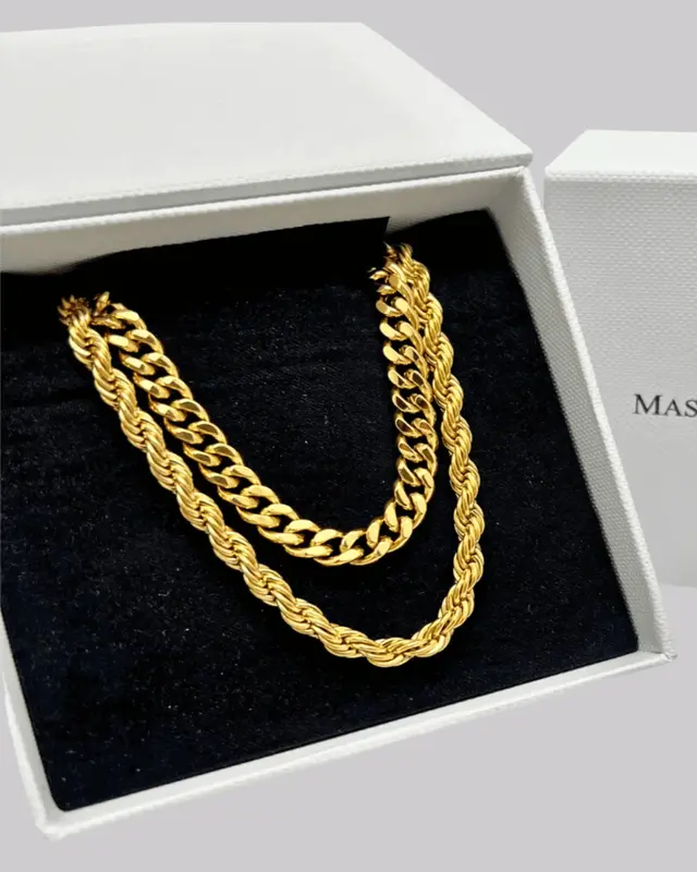 18K Gold Cable Chain + Rope Chain Necklace Stack Bundle
