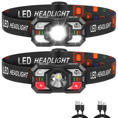Rechargeable Headlamp 2-Pack, High Lumen Super Bright LED Headlamp with Red Light, Motion Sensor for Adults Kid, flashlight,...