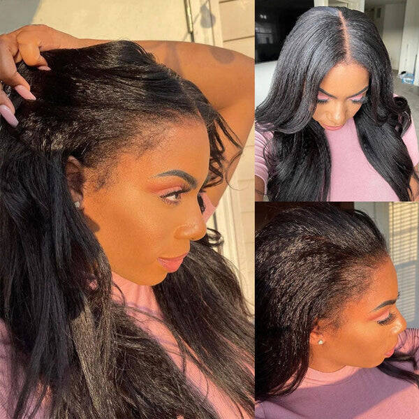 Ashimary 4C Edges Kinky Straight 13x4/13x6 HD Lace Frontal Wig Glueless Human Hair