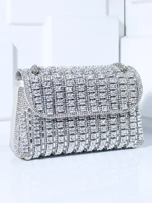 Rhinestone Decorated Bling Evening Bag, Elegant Solid Color Shoulder Bag for Party, Fashion Bag for Party, Daily Clothing Dec...