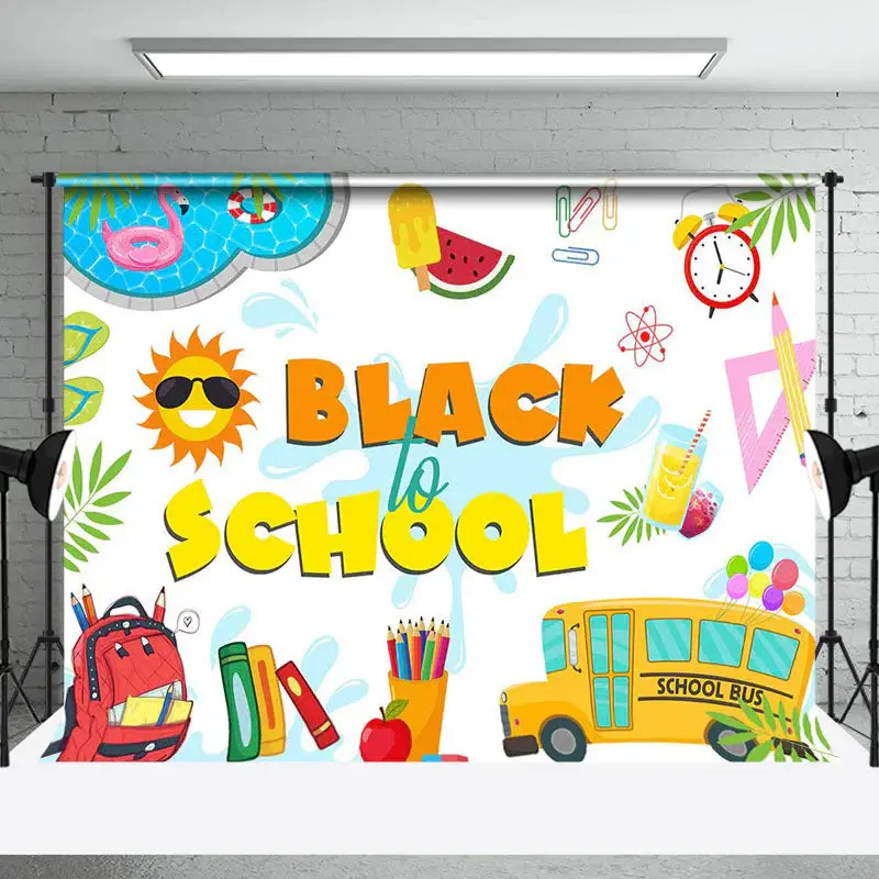 Stationery Sun Pool Summer Black To School Backdrop - Aperturee