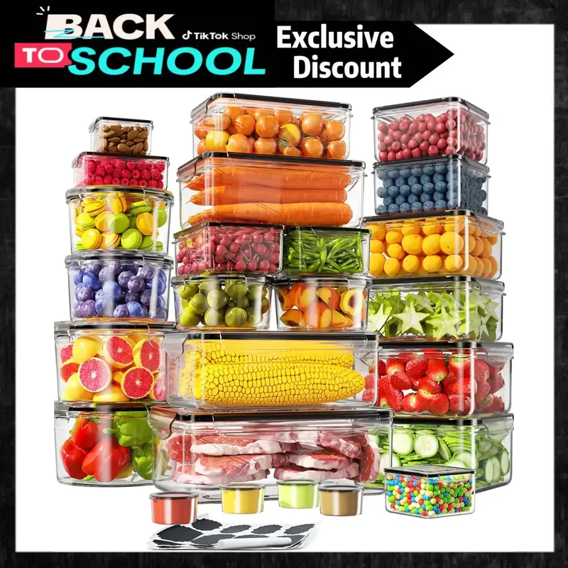 AISOON 50 PCS 85Oz Plastic Food Storage Set (25 Containers & Lids), Airtight, BPA-Free, Leakproof, Microwave-Safe, Labels&Pen...