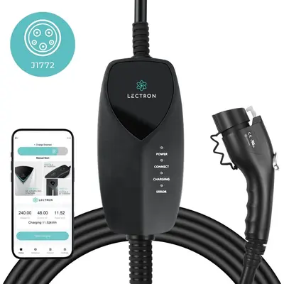 Lectron Portable Level 1 J1772 EV Charger (WiFi) with App Control | 120V | 12 Amp | NEMA 5-15 | 16 ft Cord