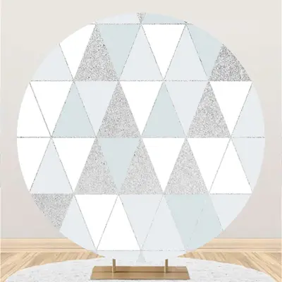 Aperturee Silver And White Triangle Happy Birthday Round Backdrop | Birthday Round Backdrop Cover | Circle Background Party |...