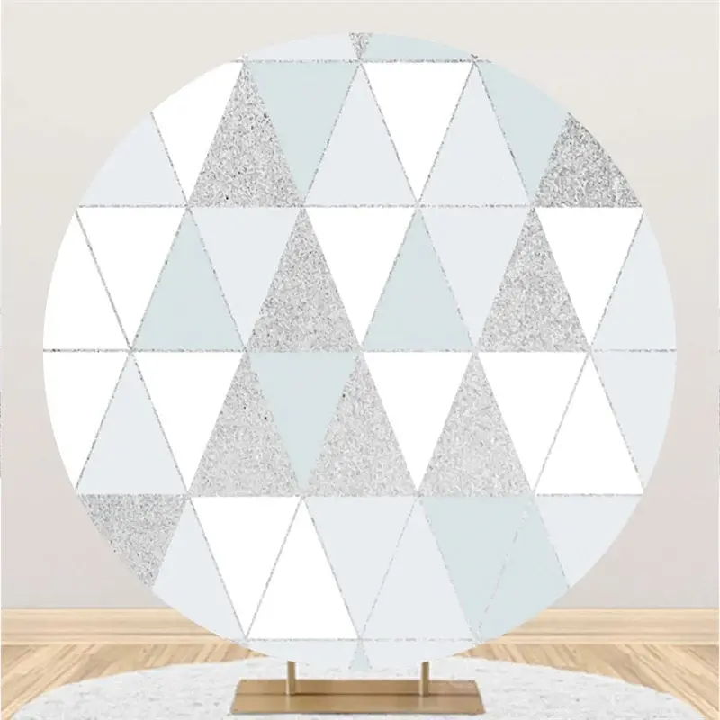 Aperturee Silver And White Triangle Happy Birthday Round Backdrop | Birthday Round Backdrop Cover | Circle Background Party |...