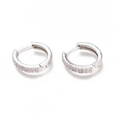 Brass Micro Pave Clear Cubic Zirconia Huggie Hoop Earrings