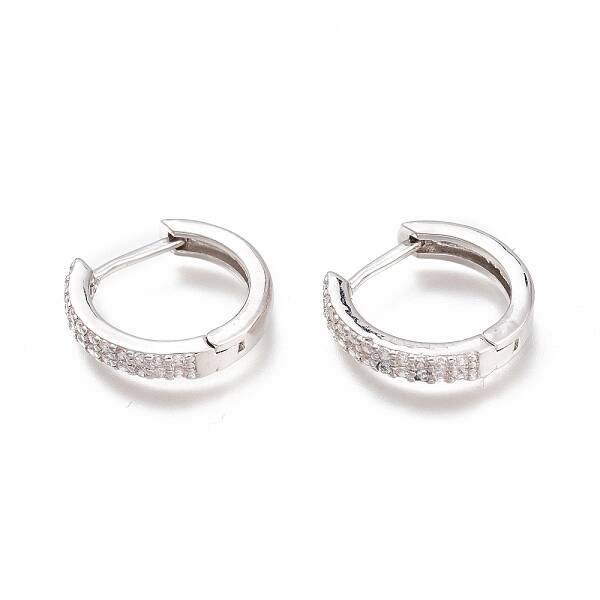 Brass Micro Pave Clear Cubic Zirconia Huggie Hoop Earrings