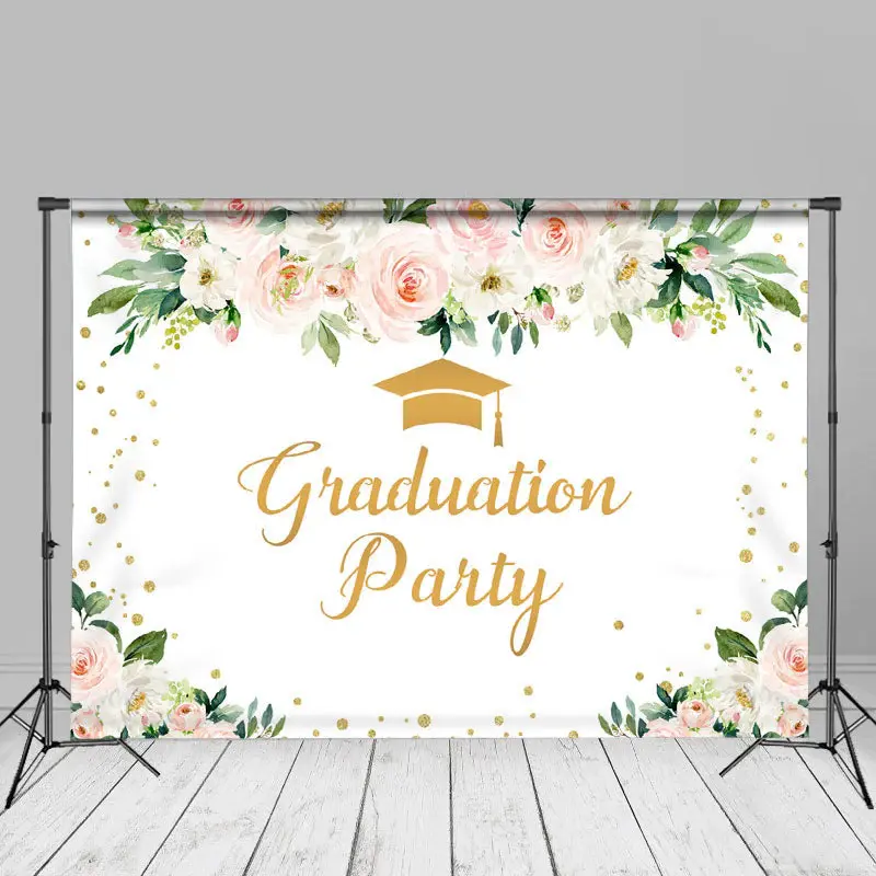 Pink Floral Dot Graduation Party Photo Studio Backdrop - Aperturee