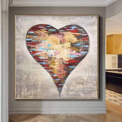 Heart Painting Valentines Day Gift Love Artwork Large Abstract Oil Painting Love Painting | NEVER LONELY