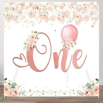 Aperturee Pink Floral Balloon Fabric Backdrop Cover for Birthday - Aperturee