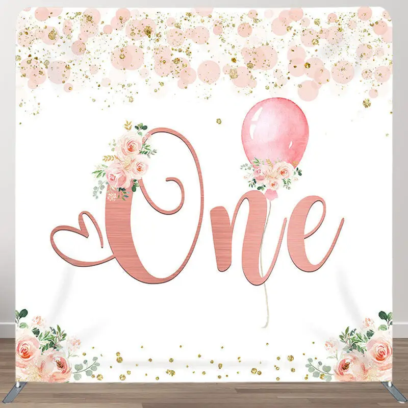 Aperturee Pink Floral Balloon Fabric Backdrop Cover for Birthday - Aperturee