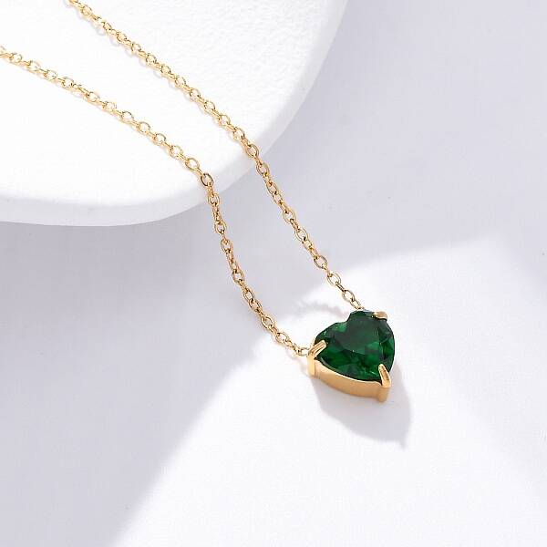 304 Stainless Steel Cubic Zirconia Heart Pendant Necklaces