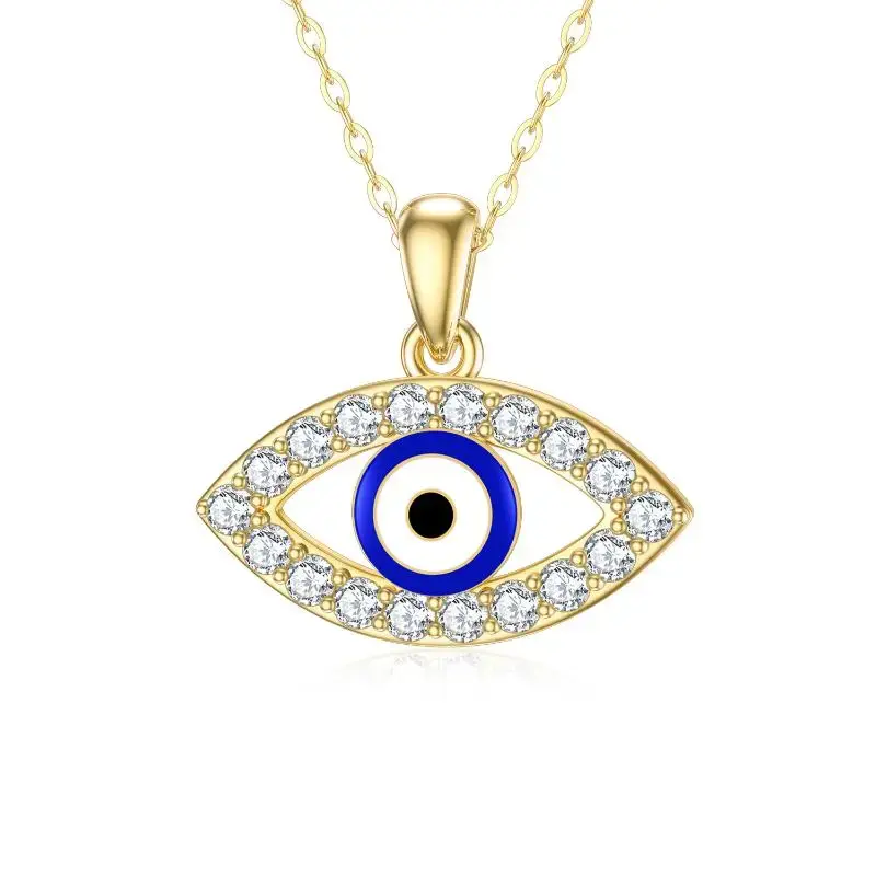 14K Gold Moissanite Evil Eye Pendant Necklace