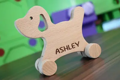 Wooden Toy Car - Puppy Dog - Personalized - Handmade Montessori Toy