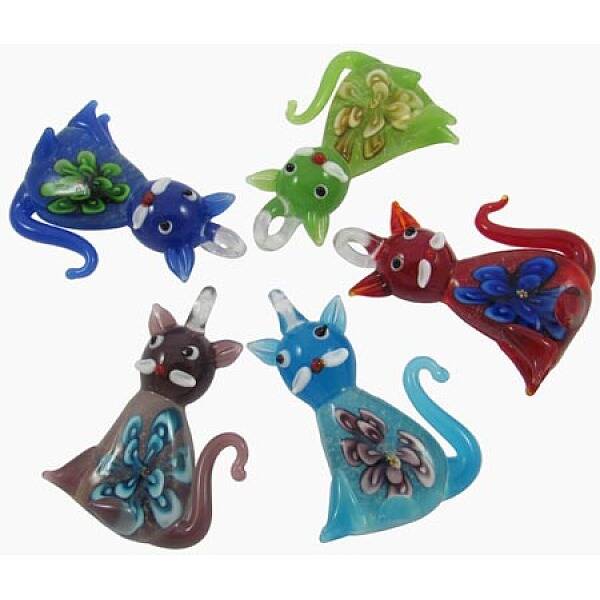 Handmade Luminous Lampwork Kitten Pendants