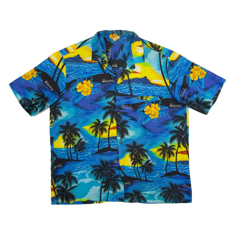 CREATION HAWAII Mens Hawaiian Shirt Blue Floral XL