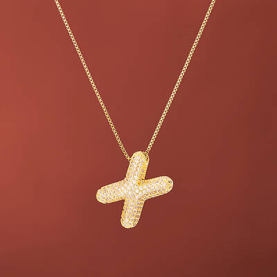 Brass Micro Pave Clear Cubic Zirconia Initial Pendant Necklaces for Women