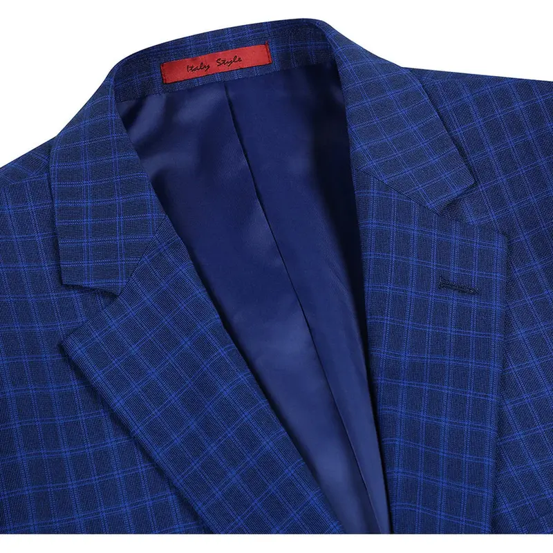 Blue Windowpane Check Men's Classic Fit Two-Button Suit