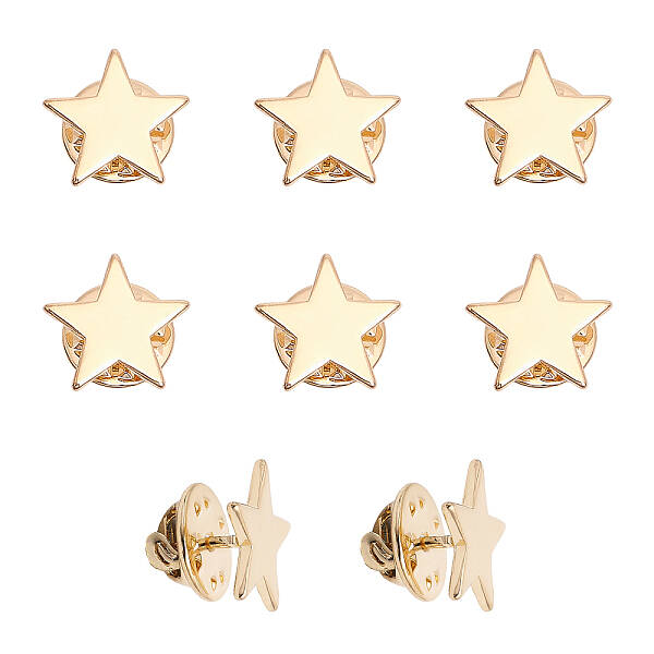 8 Sets Brass Star Lapel Pin Brooch
