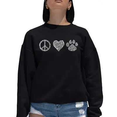 Peace Love Cats - Women's Word Art Crewneck Sweatshirt - Purple - Large