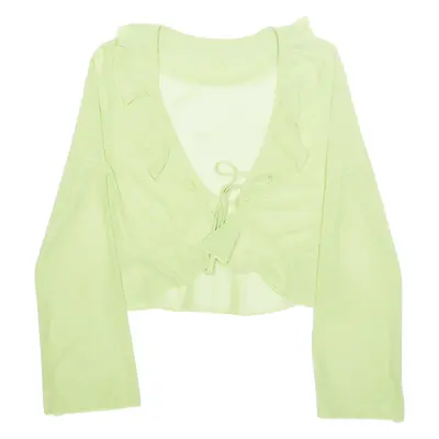 Sheer Womens Top Green V-Neck Long Sleeve M