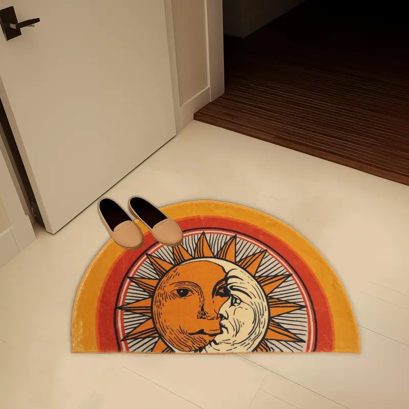 Creative Sun & Moon Pattern Carpet, 1 Count Non Slip Semicircle Floor Mat, Decorative Rug for Home Living Room Bedroom