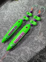 Wabamm Rig 2 Pack - Pre-tied sub on 4/0 green glow hook and 80 pound leader line