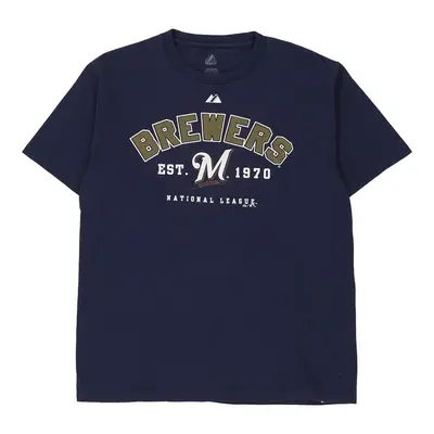 Milwaukee Brewers Majestic MLB T-Shirt - Medium Navy Cotton