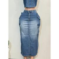 ALBANY MID DENIM HIGH WAISTED CARGO SKIRT