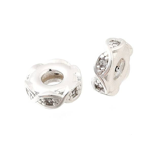 Brass Micro Pave Clear Cubic Zirconia Beads