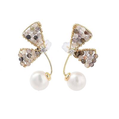 Butterfly Natural Pearl Dangle Stud Earrings