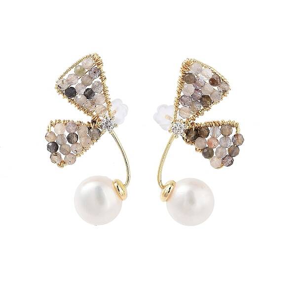 Butterfly Natural Pearl Dangle Stud Earrings