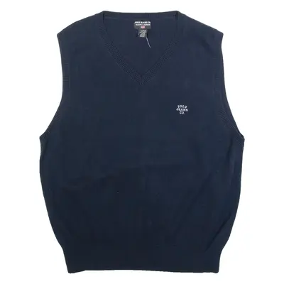 POLO RALPH LAUREN Mens Jumper Blue V-Neck Tight Knit Sleeveless XL