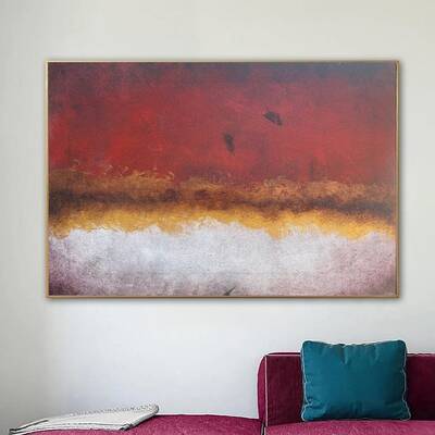 Extra Large Original Abstract Landscape Paintings on Canvas Textured Paintings In Red, Beige And Gold Colors Minimalist Art W...