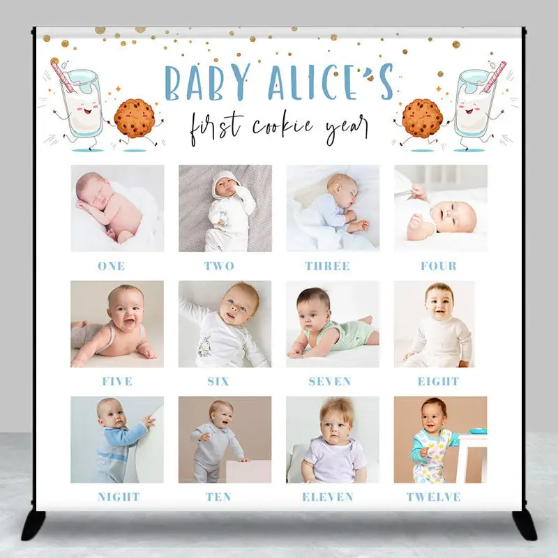 Custom Photos First Cookie Year Birthday Backdrop - Aperturee
