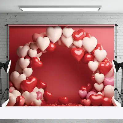Red White Heart Arch Balloon Valentines Day Backdrop - Aperturee