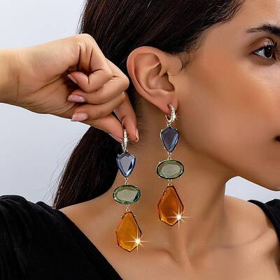 Teardrop with Oval Zinc Alloy Dangle Stud Earrings