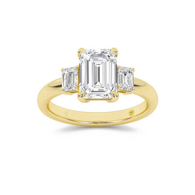 Moonbeam Three Stone Emerald Cut Lab Grown Diamond Engagement Ring | 18K Yellow Gold 2 1/2 CT. TW.
