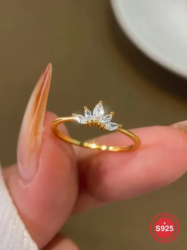 S925 Sterling Silver Crown Design Artificial Zircon Ring, Fashion Accessories for Women & Girls, Trendy All-match & Exquisite...