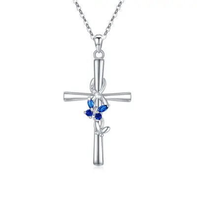 Sterling Silver Cubic Zirconia Butterfly & Cross Pendant Necklace