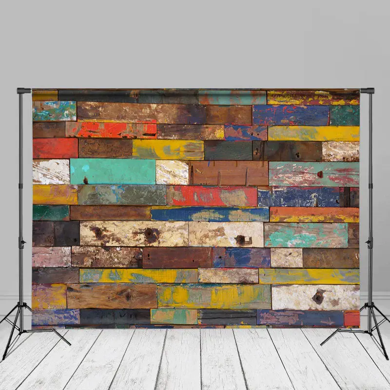 Shabby Colorful Graffiti Wood Block Photo Backdrop - Aperturee
