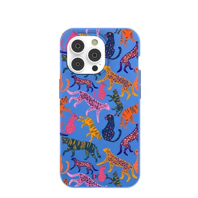Electric Blue Jungle Cat iPhone 14 Pro Case