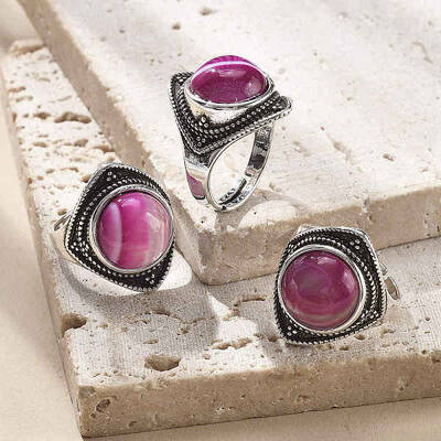 Natural Banded Agate Adjustable Rings